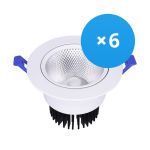 Opakowanie 6x Bright Choice LED Downlight Okrągła Uchylny 15W 1200lm 60D - 930 Ciepła Biel | 135mm - Aukko 110mm - UGR <19