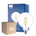 Opakowanie 6x Philips MASTER Value LED Globe E27 120mm Włókno Przezroczysty 5.9W 806lm - 927 Bardzo Ciepła Biel | Najlepsze renderowanie kolorów - Zamienne 60W