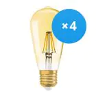 Opakowanie 4x Ledvance Vintage 1906 LED E27 Gruszka Przezroczysty 6.5W 725lm - 824 Bardzo Ciepła Biel | Ściemnianie - Zamienne 55W