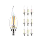 Opakowanie 10x Noxion Lucent LED E14 świeczka z wydłużonym czubkiem świeca Włókno Przezroczysty 2.5W 250lm - 827 Bardzo Ciepła Biel | Zamienne 25W