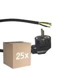 Opakowanie 25x Noxion Power Kabel zasilający Czarny - Schuko Europlug + Końcówki otwarte - 3m - 3 pole 0,75mm2