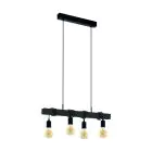 Eglo Lampa Wisząca Townshend Stal Drewno Czarny | IP20 - Nadaje Się Do 4x E27 